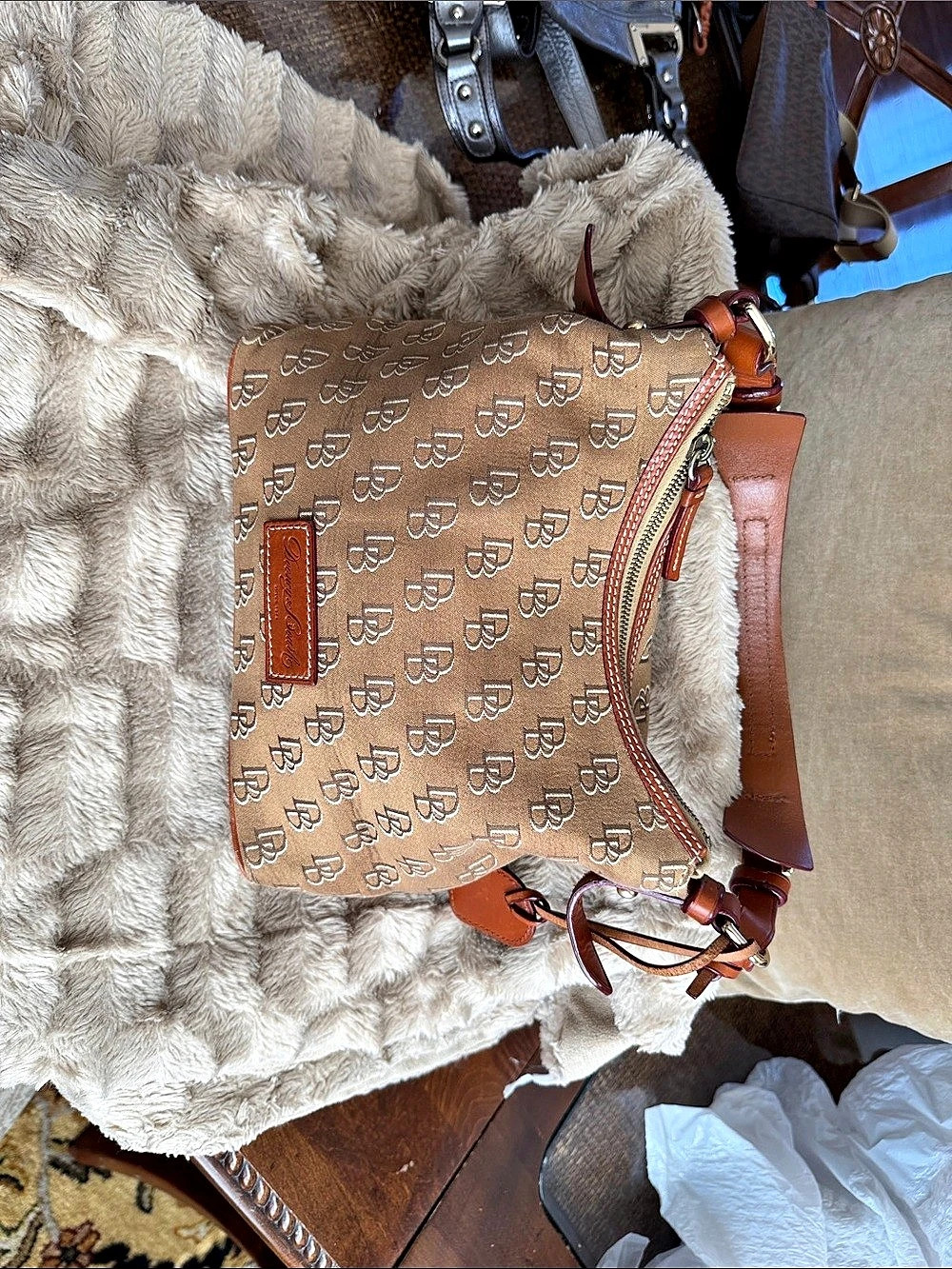 Dooney & Bourke DB Monogram Hobo Shoulder Bag Crossbody Bag Brown & Tan